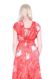 Vintage Malama Hawaii Red-Orange and White Tropical Palm Print Jersey Maxi Dress Size 7/8 - Small/Medium