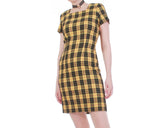 1990s Ann Taylor Finity Yellow Black Plaid Knit Mini Dress Made in the USA Size 8 / Medium 34-38" bust / 29-32" waist