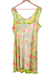 1990s Beware Neon Green Slinky Butterfly Floral Tank Dress Plus Size 1 XL / 16