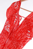 Vintage Malama Hawaii Red-Orange and White Tropical Palm Print Jersey Maxi Dress Size 7/8 - Small/Medium