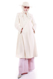 80s 90s White Wool Cashmere Long Swing Coat Size 10 / Medium / Large