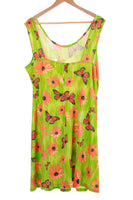 1990s Beware Neon Green Slinky Butterfly Floral Tank Dress Plus Size 1 XL / 16