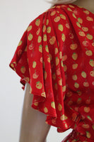 90s Betsey Johnson New York Red Silk Berry Print Dress Made in the USA Size 8 - Small // Size 10 - Medium
