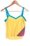 1970s Terrycloth Tank Top Yellow Pink Blue by Doggon It USA Size XS / Small