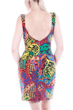 1980s Betsey Johnson Punk Label Colorful Bodycon Mini Dress Made in the USA Size 10 / Large