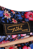 Vintage Gibi Roma Slinky Black Floral Pleated Mid Length Dress Size 8 / Small