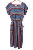 Vintage 70s 80s Southwest Striped Woven Dress in Muted Earth Tones with Pockets Size 6-8 / Small