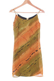 Vintage Kristy 2pc Slip Dress and Sheer Crop Top Set | Tan Orange Olive Watercolor Wearable Art | Size 6 / XS / Small