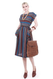 Vintage 70s 80s Southwest Striped Woven Dress in Muted Earth Tones with Pockets Size 6-8 / Small