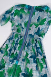 1950s Vintage Watercolor Cotton Green Blue Sundress Size 2 / XS / 34: bust / 24" waist