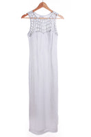 Y2K 1990s Silver Metallic Lurex Knit Bodycon Dress MALIBU Made in the USA Size 4-6 / XS-Small / 30-36" bust