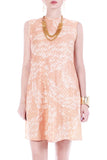 60s 70s Peach and Gold Metallic Mod Mini Dress Size 8 - 10 - Medium - 36" bust - 34" waist - 40" hips