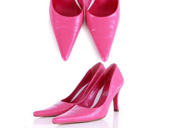 Vintage Pink Leather Cathy Jean Brazil Pointed Toe High Heel Pumps USA Size 5.5