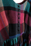 Vintage Plaid Puff Sleeve Woven Worsted Wool Blend Shirt Dress | Green Blue Purple Black | Size 10 - Medium
