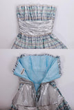 Vintage Victor Costa Metallic Pastel Blue Silver Lamé Pleated Cupcake Prom Dress 80s does 50s marked size 8 fits size 4-6 / 26" waist