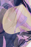Vintage Elisabeth Stewart Sheer Caftan Maxi Dress Purple Yellow Full Moon with Birds in Flight Size 9-10 / Medium / 40"-38"-42"