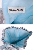Vintage Victor Costa Metallic Pastel Blue Silver Lamé Pleated Cupcake Prom Dress 80s does 50s marked size 8 fits size 4-6 / 26" waist