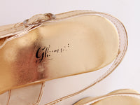 70s Vintage Gold Metallic Block Heel Sandals USA Size 10