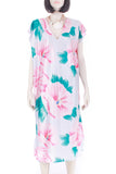 Vintage 80s SHINY PASTEL Tropical Floral Muumuu Caftan Housedress Nightgown Size Large / XL / 46" bust / 46" waist / 47" long