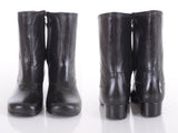60s Sears Black Vinyl Block Heel Boots w Faux Sherpa Lining Made in the USA Size 7