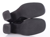 Vintage 90s Hillard Hanson Black Leather Square Toe Block Heel Minimalist Ankle Boots USA Size 7.5