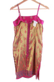 90s Y2K Shiny Magenta Embroidered Mini Satin Slip Dress Made in the USA Size XS - Small / 32-35" bust