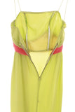 1950s Vintage Lime Green and Cantaloupe Pink Silk Chiffon ILGWU Maxi Dress Size 2-4 / XS / 24-25" waist