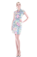 Vintage Pastel Metallic Cheongsam Mini Dress Size 8-10 / Medium-Large