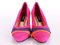80s 90s Pink Ellemeno Color Block Textile High Heel Pumps USA Size 6.5 or 7 narrow