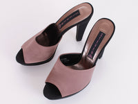 90s Y2K Steve Madden Pinter Platform Taupe and Black Fabric Peep Toe Heels Made in Brazil USA Size 5