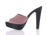 90s Y2K Steve Madden Pinter Platform Taupe and Black Fabric Peep Toe Heels Made in Brazil USA Size 5