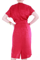 Vintage 80s ARGENTI SILK Faux Wrap Sheath Dress in Berry Red Size 10 - 12 - Large - 42" bust - 32" waist - 44" hips - 46" long