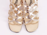 70s Vintage Gold Metallic Faux Leather Strappy Cage Slingback Sandals USA Size 10