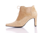 90s Newport News Beige Suede Lace Up High Heel Ankle Boots USA Size 7