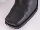 Vintage 90s Black Leather Block Heel Square Toe Ankle Boots USA Size 5.5