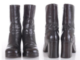 90s Platform Steve Madden Black Brown Leather High Block Heel Boots USA Size 9.5