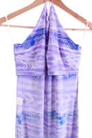 Vintage Mikael France Lavender Glitter Ombre Tribal Print Soft Stretchy Halter Maxi Dress Size Medium / Large / 10-12