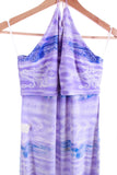 Vintage Mikael France Lavender Glitter Ombre Tribal Print Soft Stretchy Halter Maxi Dress Size Medium / Large / 10-12