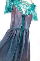 1950s Vintage Teal Lace Tea Length Party Dress Made in the USA Size 2-4 / XS / 32" bust - 24" waist