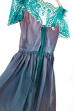 1950s Vintage Teal Lace Tea Length Party Dress Made in the USA Size 2-4 / XS / 32" bust - 24" waist