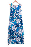 Vintage 1960s Barkcloth Blue White Hibiscus Hawaiian Maxi Dress by Aloha Size 8 / Small / Medium 36" bust 34" waist