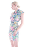 Vintage Pastel Metallic Cheongsam Mini Dress Size 8-10 / Medium-Large