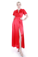 Vintage 70s does 30s Slippery Red Nylon Wrap Maxi Dress Size XS / 4 / 36" bust / 24-26" waist