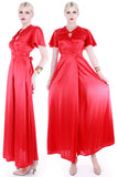 Vintage 70s does 30s Slippery Red Nylon Wrap Maxi Dress Size XS / 4 / 36" bust / 24-26" waist