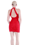 80s 90s Red Lace Halter Neck Mini Dress Size 4-6 / XS-Small / 30-36" bust / 22-26" waist / 30-36" hips