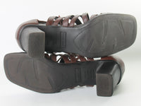 1990s Brown Lace Up Brown Leather Block Heel Laura Scott Sandals Women's USA Size 9 M