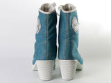 90s Y2K Denim High Heel Lace Up Sneaker Boots Women's USA Size 6 B / 9" interior length