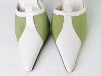 Y2K Luichiny Green and White Pointed Toe Mule Slip On Sandals Made in Brazil Size 7