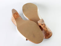 Vintage Butterflies White Faux Leather Cork Heel Sandals Women's Size 5 / 9" interior length