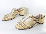 Vintage Previa Gold Metallic Cage Block Heel Sandals Women's USA Size 8.5 B // 9.75" interior length